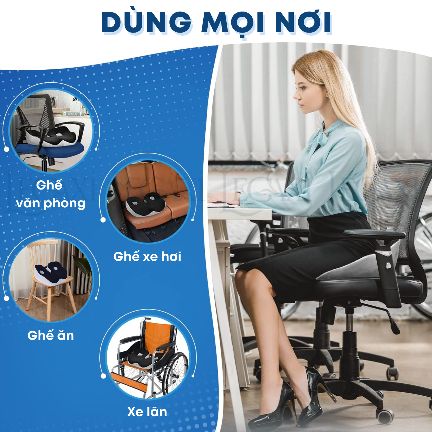 Đệm ghế, nệm ngồi công thái học dày văn phòng ruột cao su non giảm thâm mông trĩ đau mỏi cho người ngồi lâu Legaxi