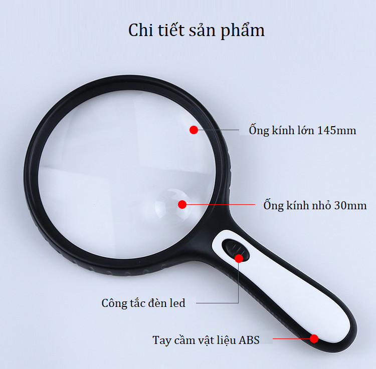 Kính lúp cầm tay 145mm 5X-10X có đèn hỗ trợ đọc sách, báo, sửa chữa linh kiện đa năng