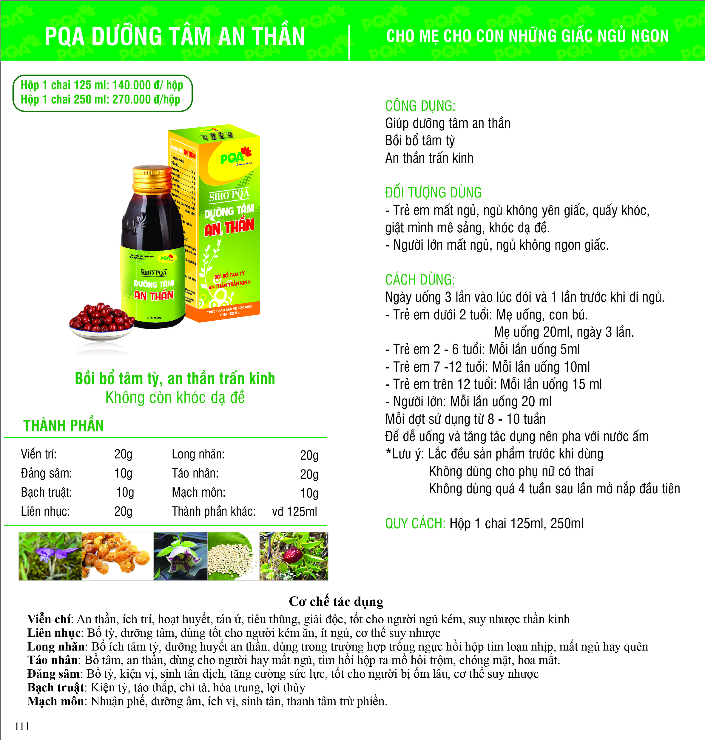 Dưỡng Tâm PQA Giúp Xoa Dịu Thần Kinh Hỗ Trợ Giảm Tình Trạng Mất Ngủ Dùng Cho Trẻ Em Khó Ngủ, Không Yên Giấc Hộp 125ml