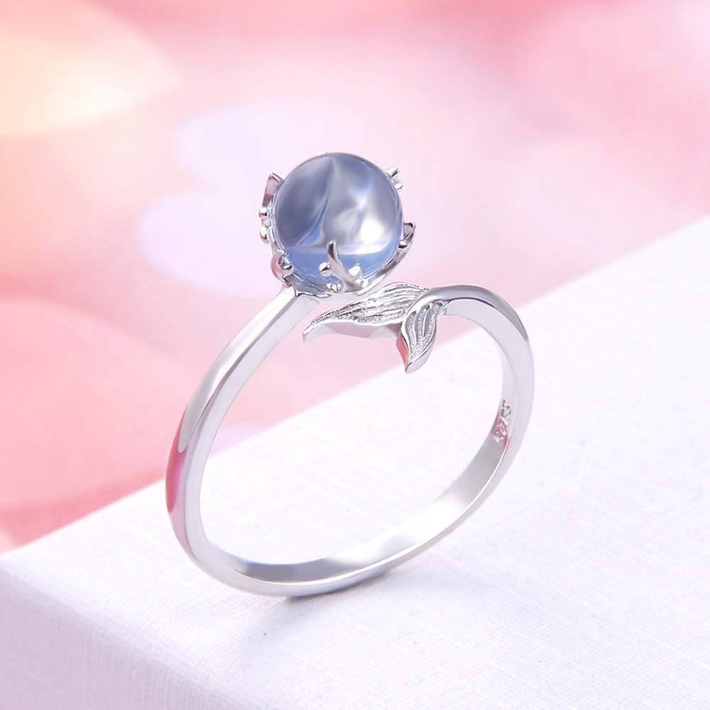 925 Đuôi nàng tiên cá vòng bạc Sterling với tinh thể tổng hợp màu xanh có thể điều chỉnh mở cho phụ nữ nữ xu hướng thời trang đồ trang trí bạc
