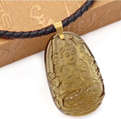 Dây chuyền mặt phật Thiên Thủ Thiên Nhãn thạch anh khói 5cm + dây da - phật bản mệnh tuổi Tý