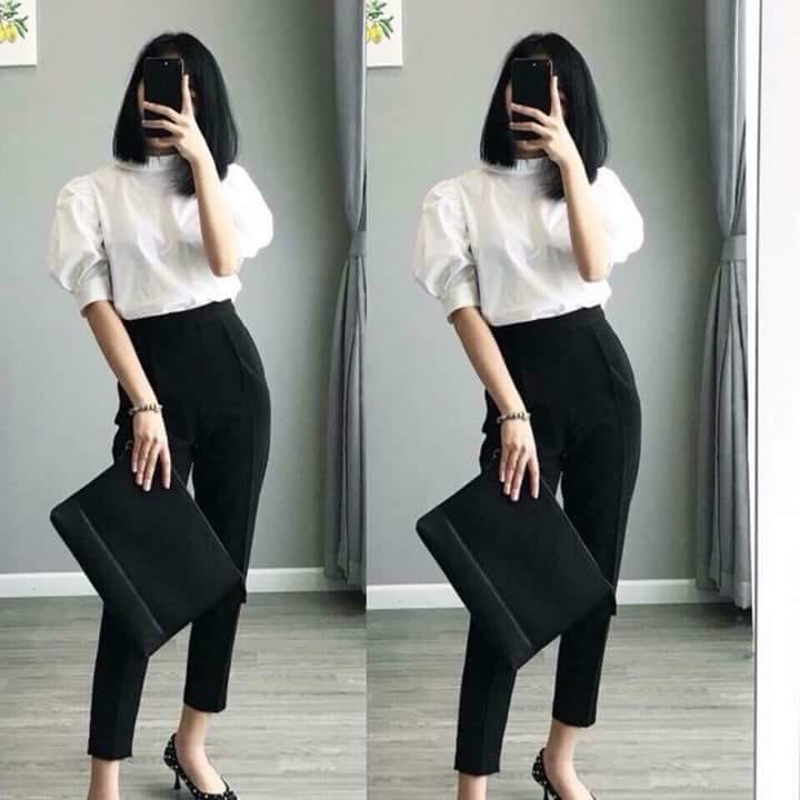Quần baggy quần tây cạp chun sau lưng, vải tuyết mưa cao cấp