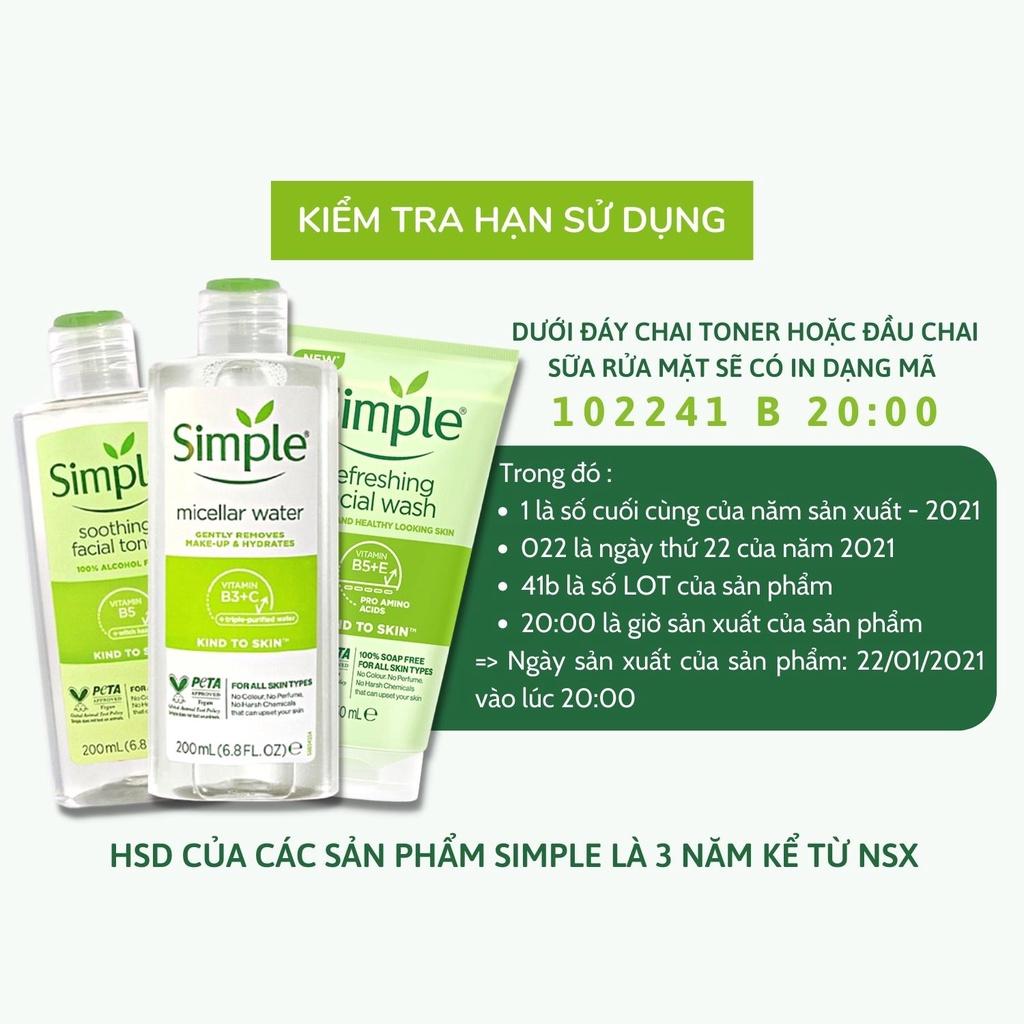 Combo 2 Simple Làm Sạch & Cân Bằng Ph Da 150ml & 200ml/Chai
