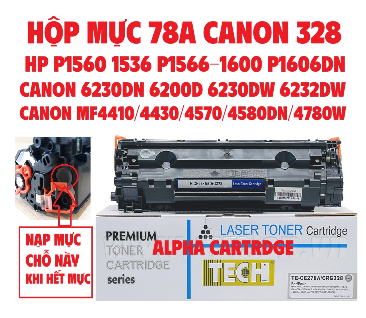 Hộp mực in 78A dành cho máy in HP M1536dnf, P1606DN, P1566 Hàng chính hãng Alpha Cartridge