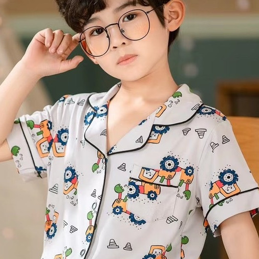 Bộ Pijama cộc tay hình máy xúc xuất Hàn bé trai 2-14 tuổi