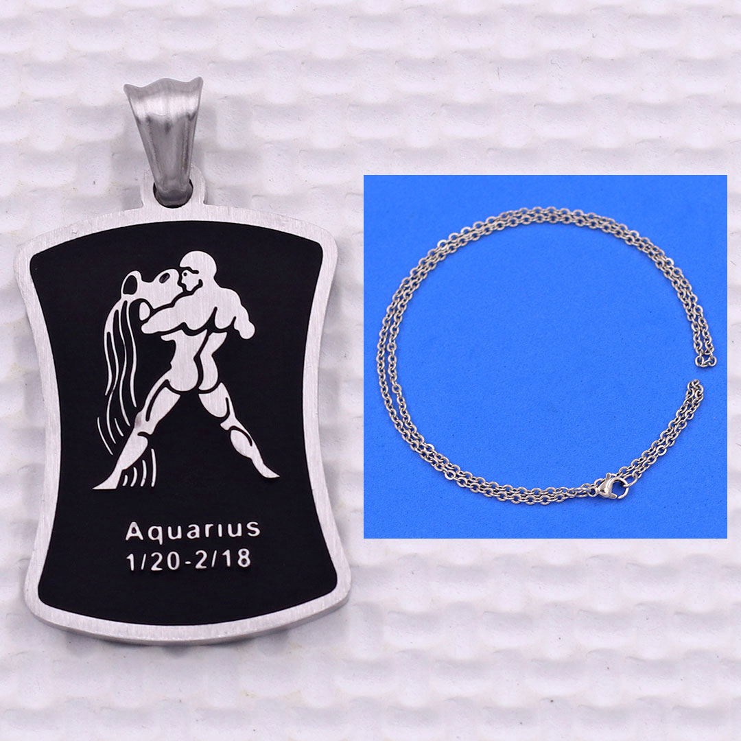 Mặt dây chuyền cung Bảo Bình - Aquarius inox trắng kèm vòng cổ dây chuyền inox trắng + móc inox trắng, Cung hoàng đạo
