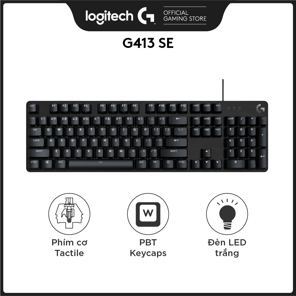 Bàn phím cơ game Logitech G413 TKL SE / G413 SE Full size – Keycap PBT, Switch Tactile, Anti-Ghosting khi nhấn 6 phím cùng lúc, đèn LED trắng -Hàng Chính Hãng