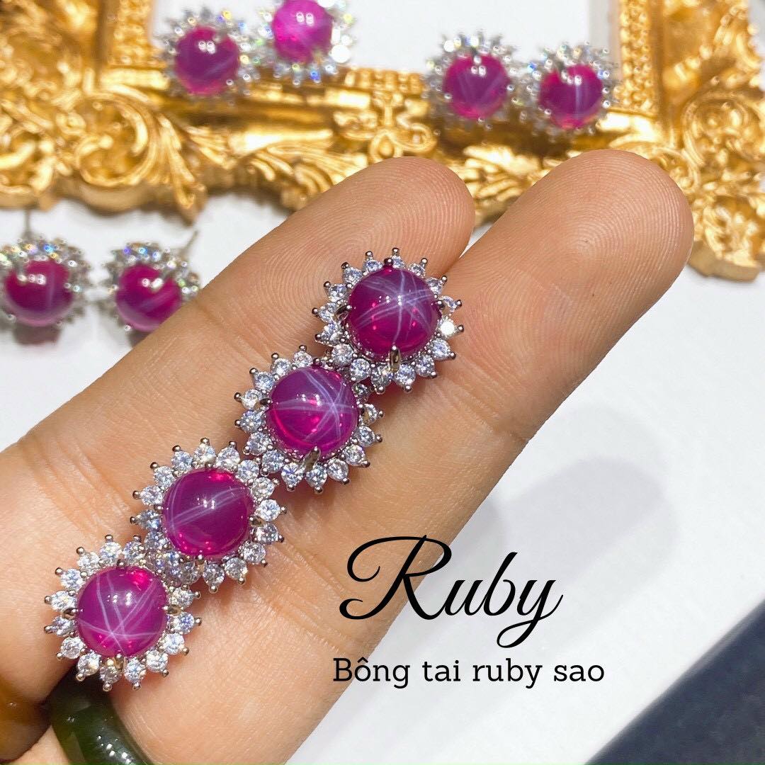 Bông tai, hoa tai đá ruby sao