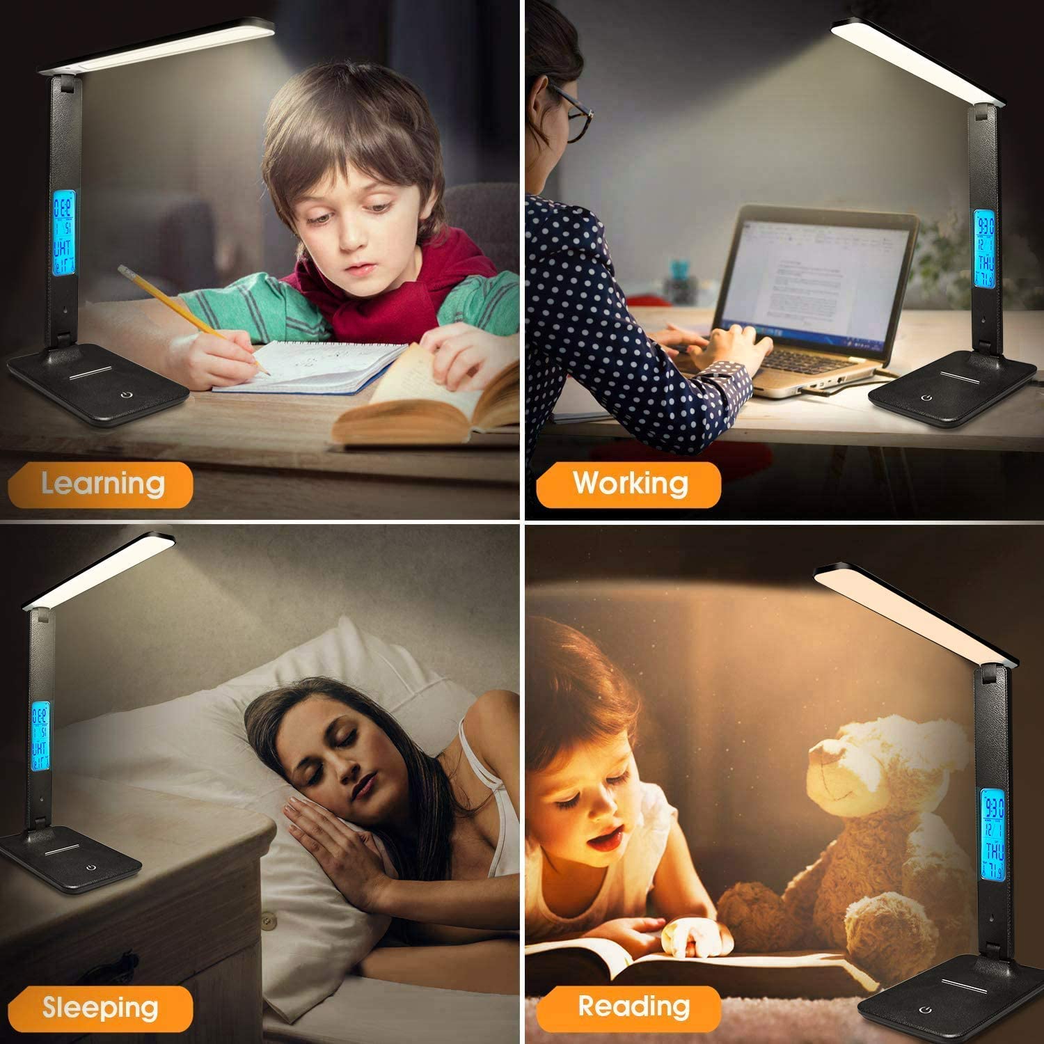 Đèn LED tiết kiệm điện chống lóa, chống cận desk lamp để bàn đọc sách, làm việc tích hợp nhiều tính năng có 3 chế độ điều chỉnh độ sáng và góc độ
