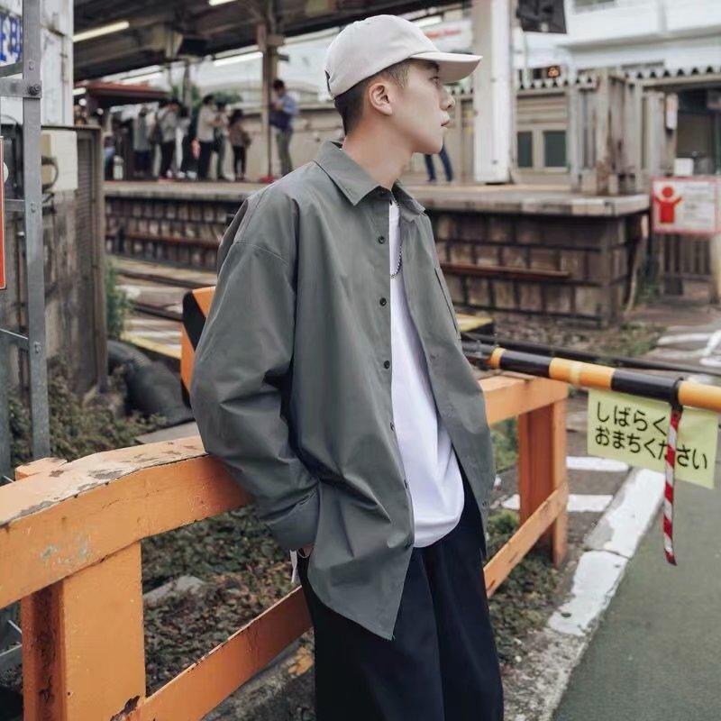 Áo Sơ Mi Nam Form Rộng Tay Dài Màu Trơn