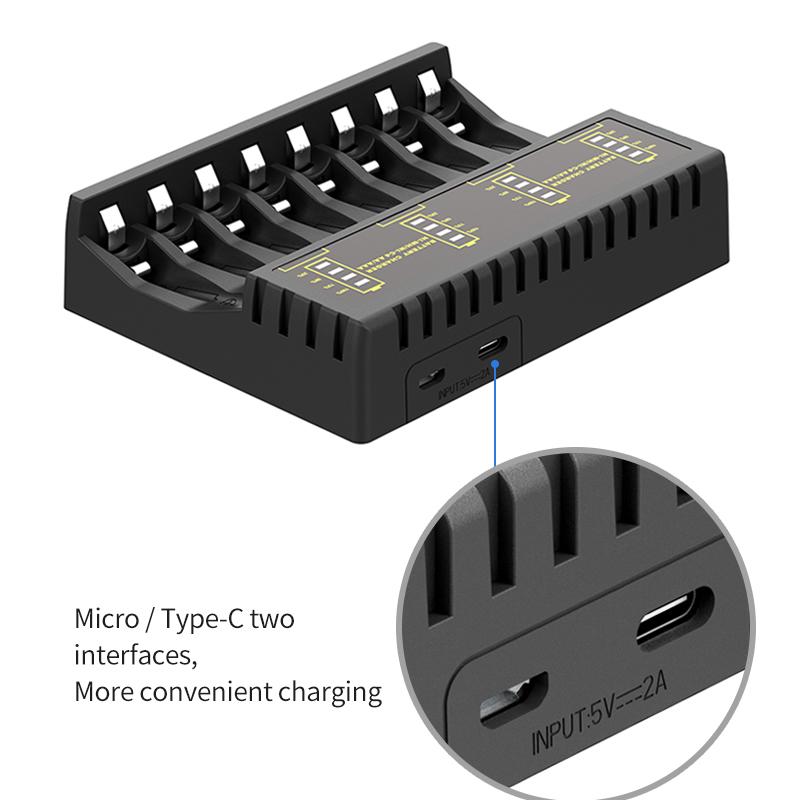 Pujimax mới 8 khe sạc pin sạc nhanh thông minh với màn hình LCD cho công cụ pin sạc lại 1,2V AAA/AA