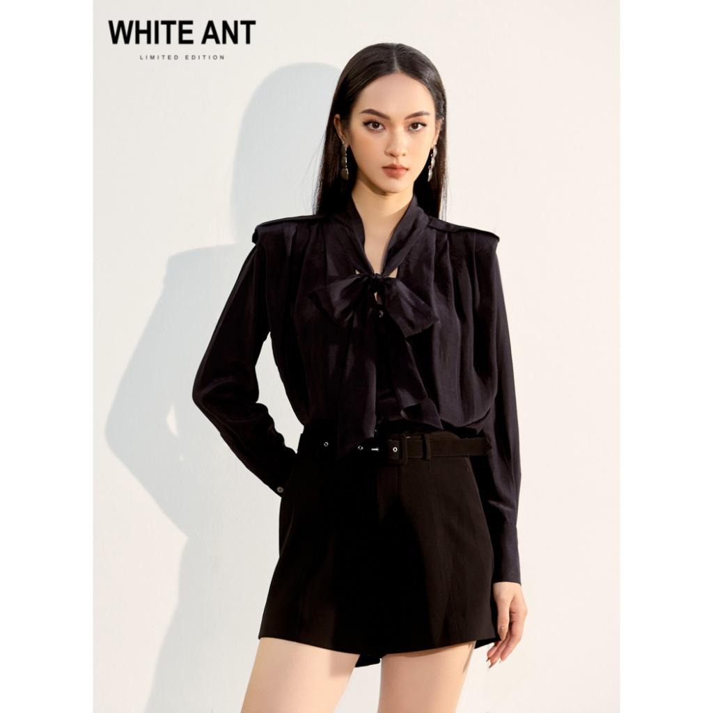 Áo Sơ Mi Nữ Dài Tay WHITE ANT Thiết Kế Cổ Nơ, Vai Vuông Có Đệm Tinh Tế, Chất Liệu Lụa Acetate Nhân Tạo 170300162