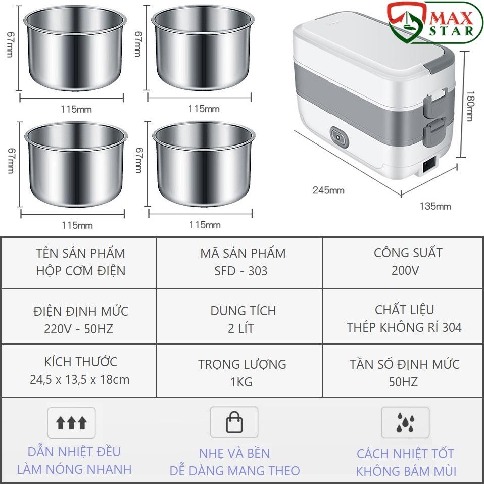 Hộp đựng cơm giữ nhiệt cắm điện inox 2 tầng 4 ngăn Cặp lồng giữ nhiệt cắm điện chính hãng 