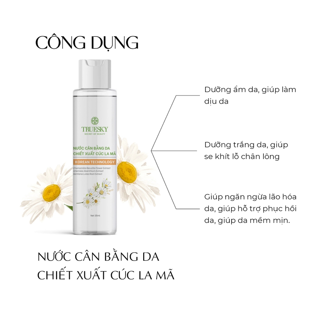 Toner nước cân bằng da Truesky chiết xuất hoa cúc la mã 35ml giúp sáng da ngừa mụn