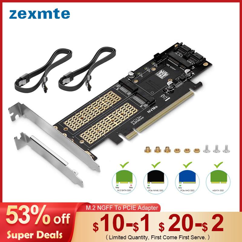 Zexmte M.2 NVMe SSD NGFF Sang PCIE 4X Adapter B M Key Giao Diện Thẻ Hỗ Trợ PCI-e PCI Express 3 3.1 Kích Thước M.2 M2 Pcie 16X Adapter