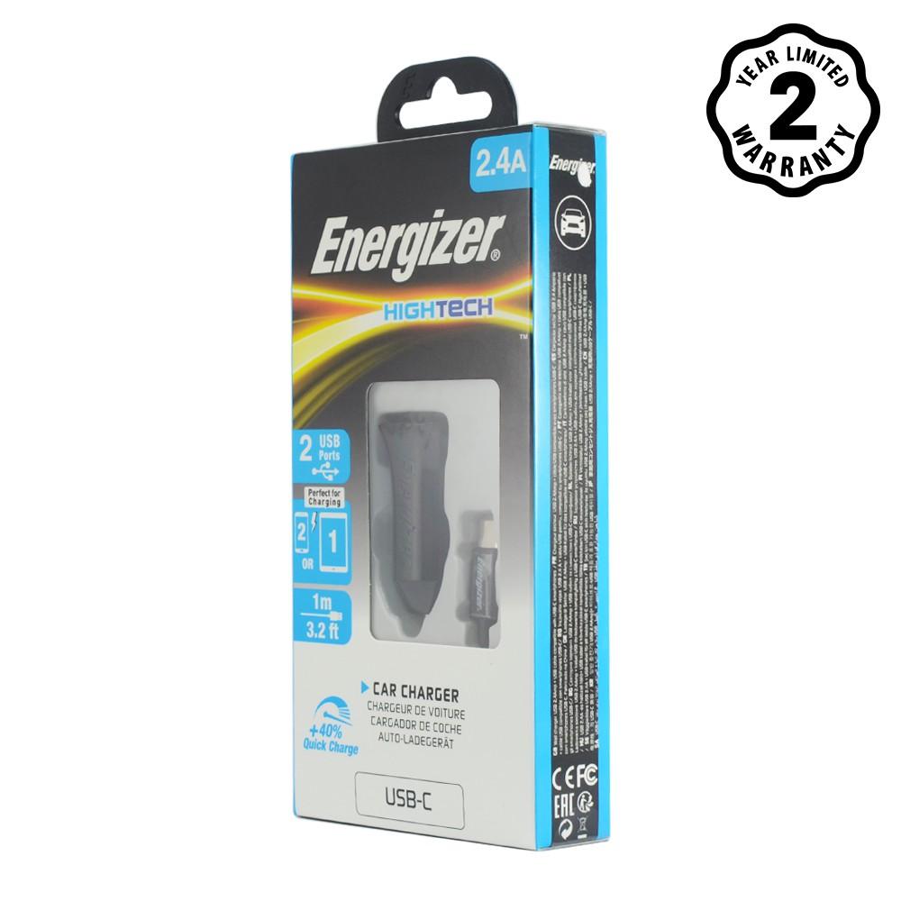 Combo sạc dự phòng Energizer 10,000mAh UE10053 + Sạc ô-tô Energizer 2.4A 2USB màu đen kèm cáp USB-C2.0 - DCA2BHC23 - Hàng chính hãng