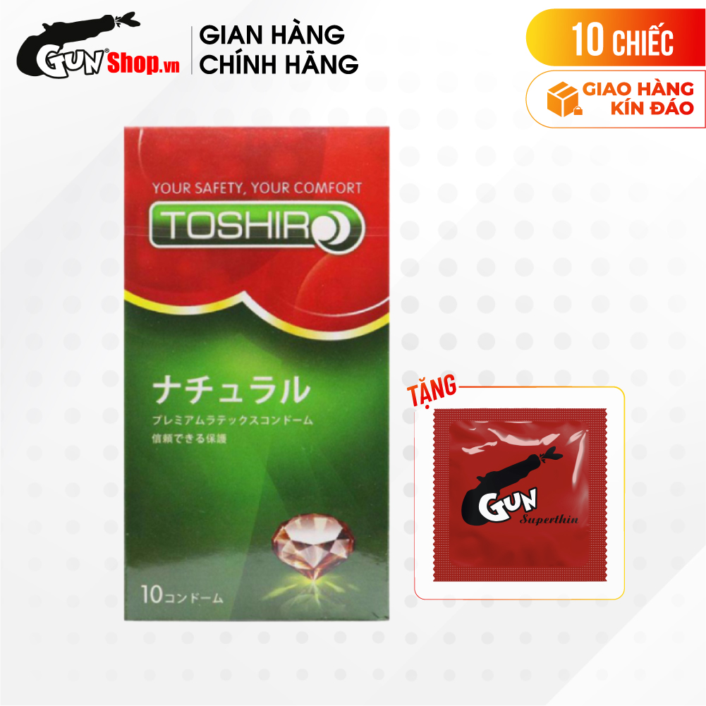 [Hộp 10 cái] Bao cao su Toshiro Trơn - Mỏng trơn kèm 1 chiếc BCS Gun Super Thin