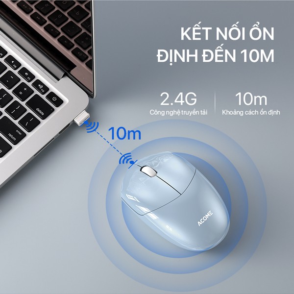 Chuột Máy Tính Văn Phòng Không Dây Tĩnh Âm ACOME 2.4GHz, Độ Phân Giải Lên Tới 1600DPI - Hàng Chính Hãng