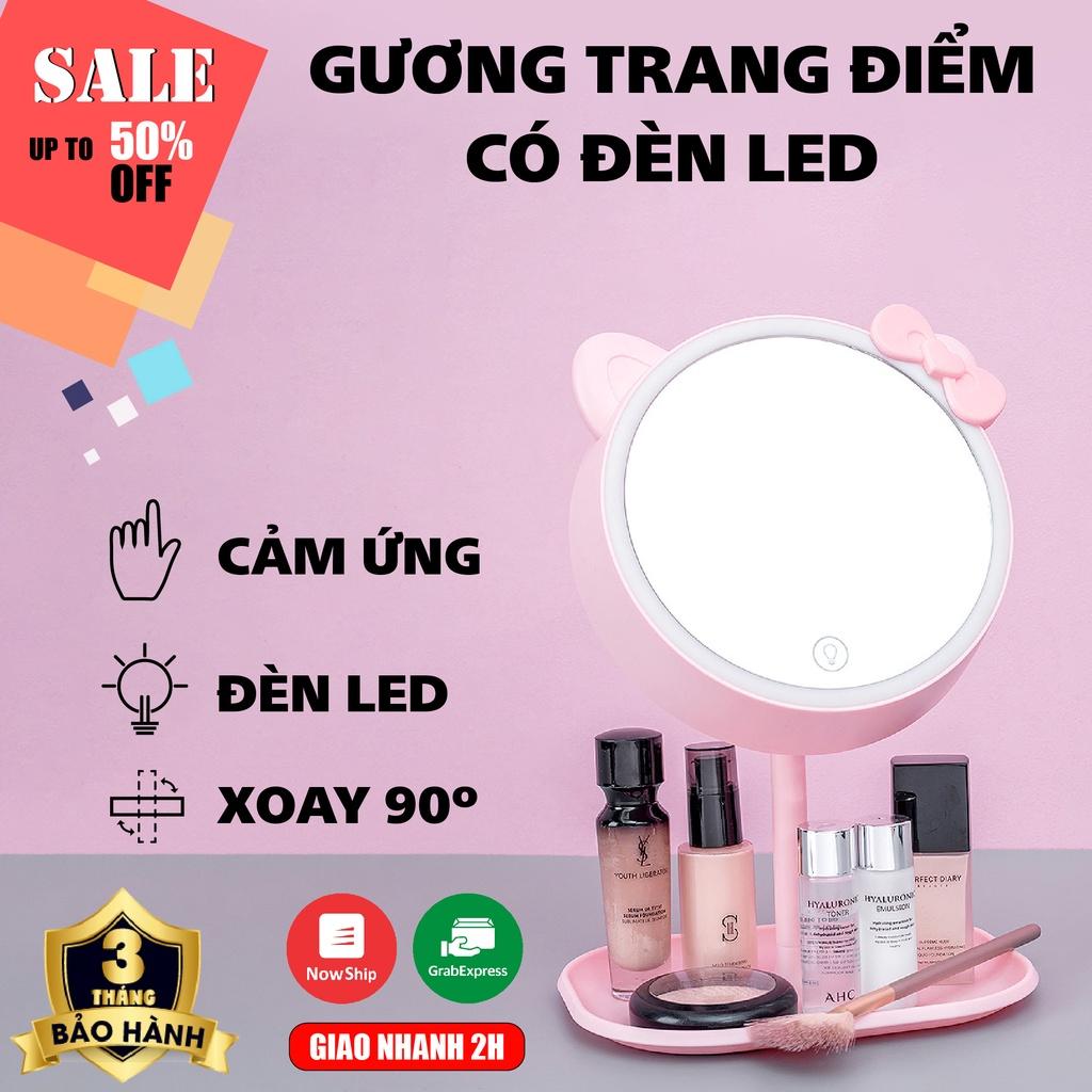 Gương trang điểm Hello Kitty có đèn led cảm ứng 3 chế độ sáng