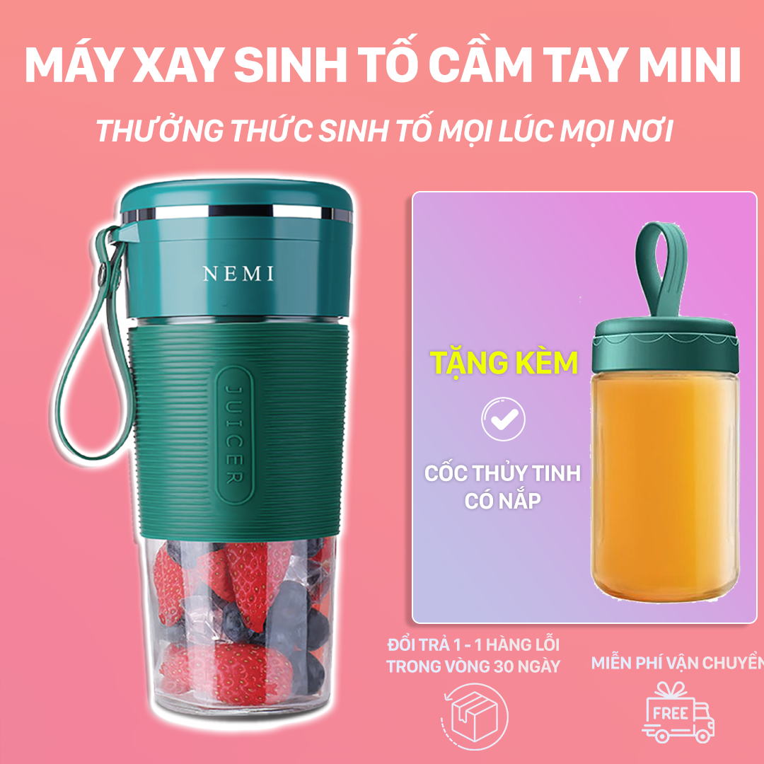 Máy Xay Sinh Tố Cầm Tay Không Dây, Máy Xay Trái Cây Thủy Tinh Sạc Pin Đa Năng Cao Cấp Với 6 Lưỡi Dao Mạnh Mẽ