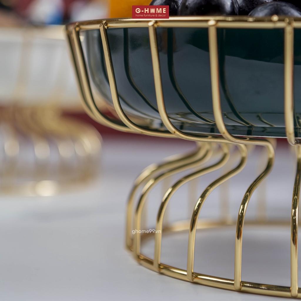 Đĩa sứ 1 tầng khung đồng Ghome 2022, đĩa sứ tròn cao cấp trạng trọng bày hoa quả, bánh kẹo ngày tết DIA2022 TRON1