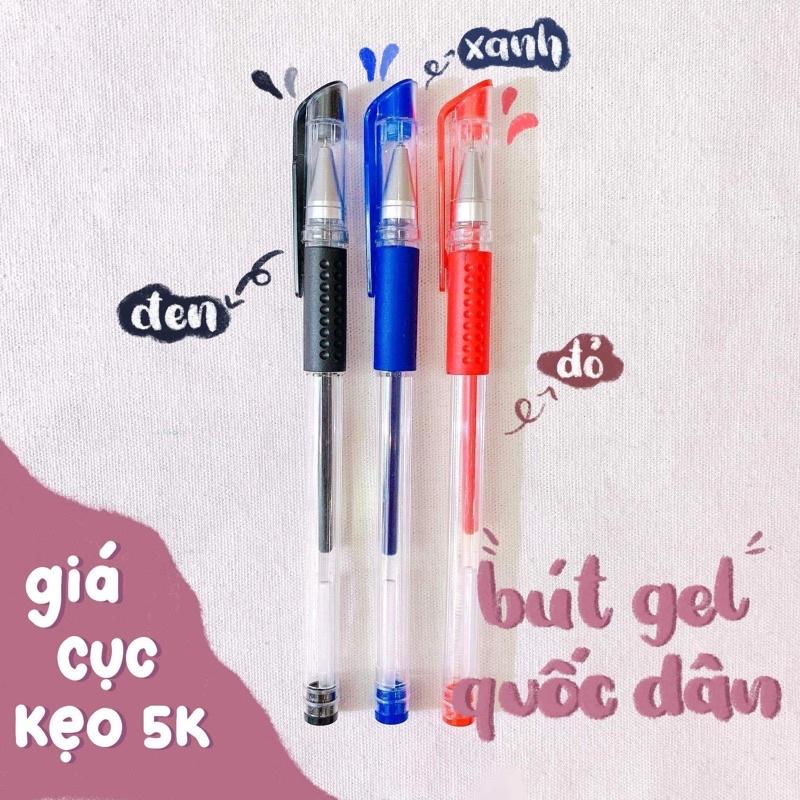 3 Bút Viết Bài Quốc Dân Mực Gel - Bút Gel Đen Xanh Đỏ Basic - Viết Mực Gel Nước ngòi 0.5mm