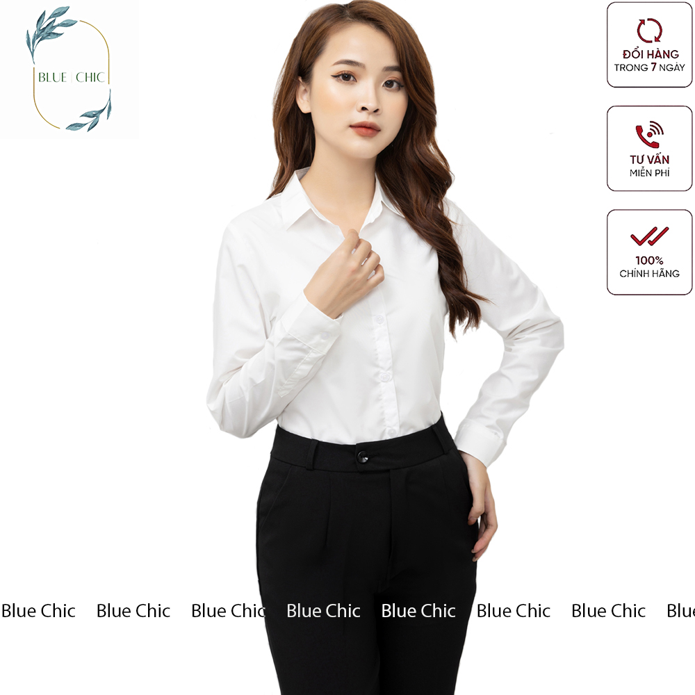 Áo sơ mi nữ Blue Chic dài tay form rộng kiểu sơmi màu trắng xanh đẹp thời trang công sở đi học