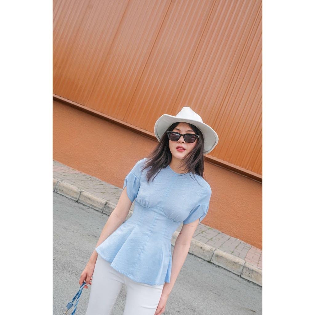 Áo peplum nhún chân ngực ODS tay ngắn cổ tròn