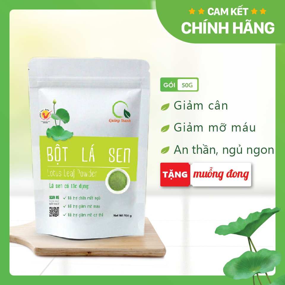 [CHÍNH HÃNG] Bột Lá Sen Quảng Thanh 100% Nguyên Chất Sấy Lạnh - Ngủ ngon, giảm mỡ máu, giảm cân  - Gói 100 gr