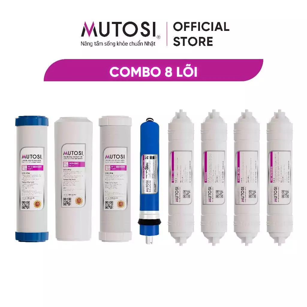 Combo 8 lõi lọc nước - Hàng chính hãng Mutosi (hệ lõi thô thường)