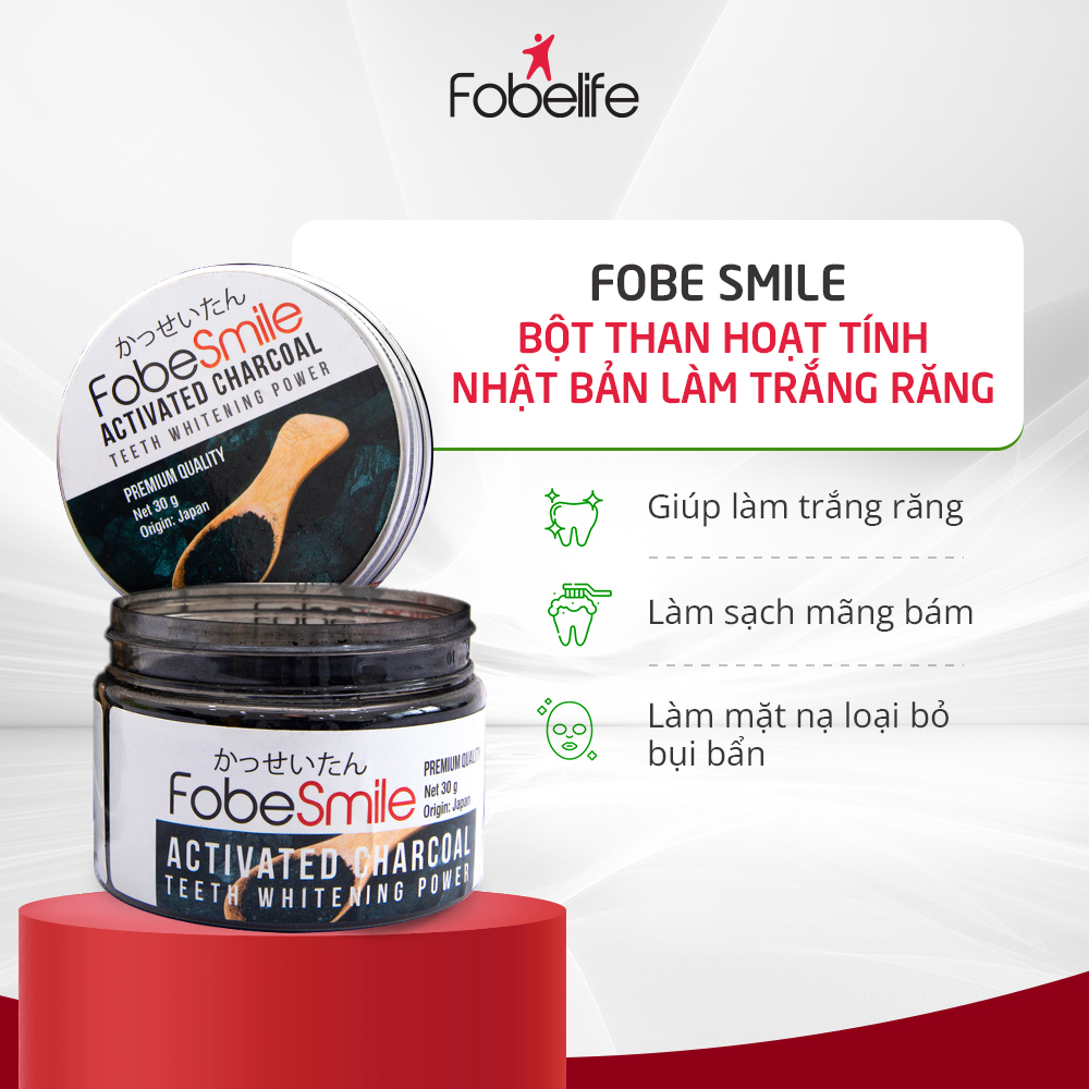 Bột Than Tre Hoạt Tính Nhật Bản Làm Trắng Răng Fobe Smile - Hũ 30gr