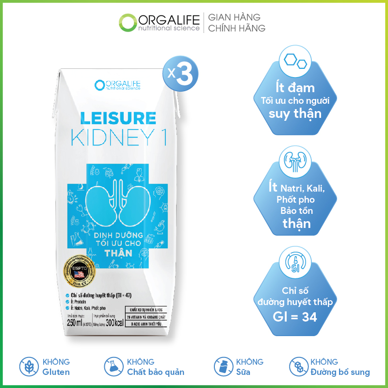 Thực phẩm dinh dưỡng Leisure Kidney 1 - lốc 3 hộp - Dinh dưỡng tối ưu cho thận có urê huyết tăng