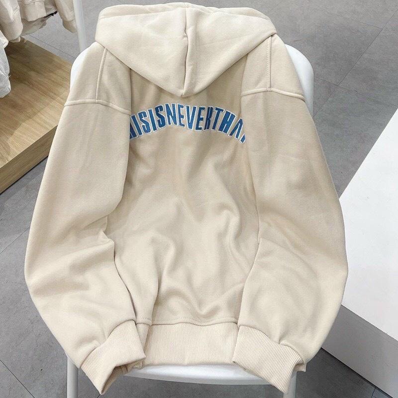 Áo Khoác Hoodie THISIS Vải Nỉ Kiêu Zip Kéo Phối Chữ Thêu Kèm Nón Rộng Phong Cách Ulzzang Hàn Quốc Hot Trend Mới