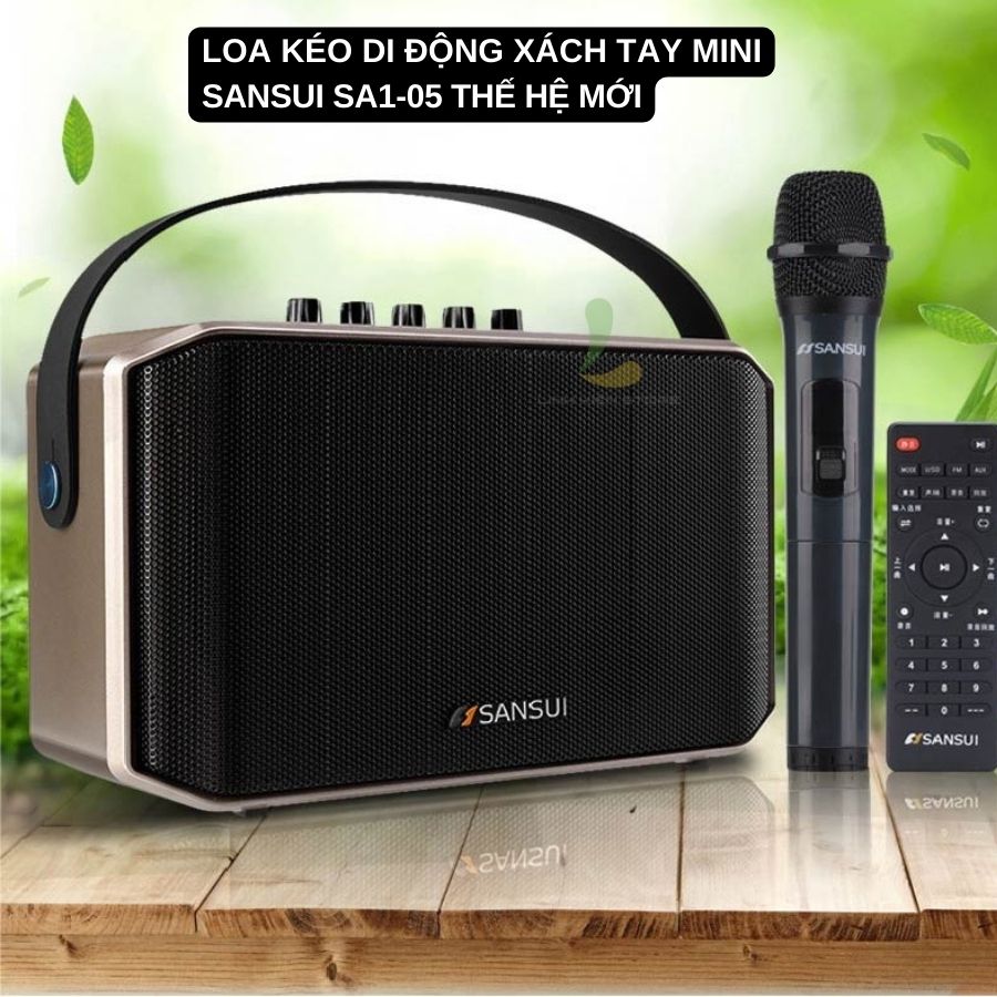 Loa karaoke mini Sansui SA1-05 - Loa xách tay di động chất liệu gỗ công suất 40W, tặng kèm micro không dây cao cấp - Hàng nhập khẩu