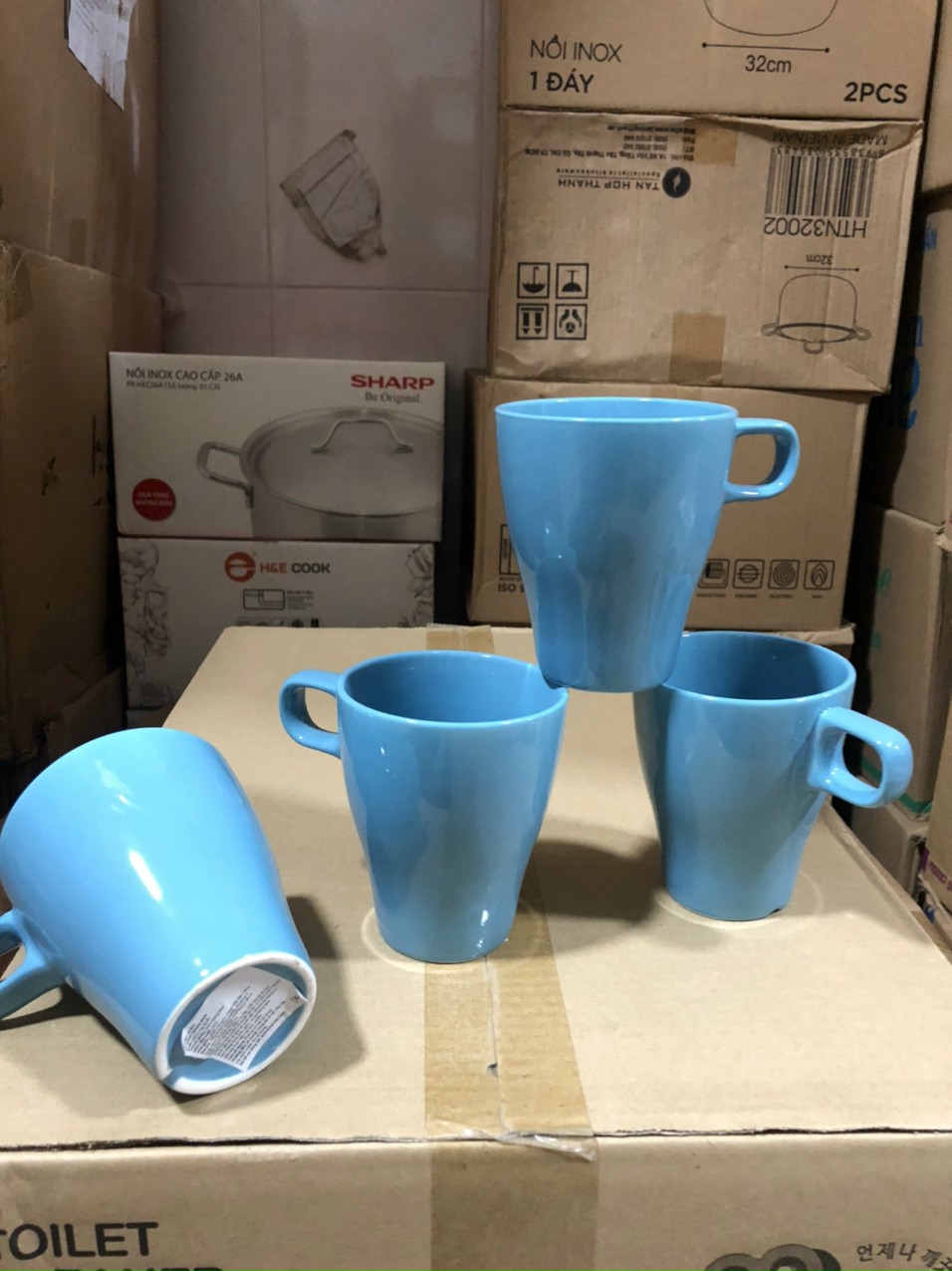 Set 06 Cốc sứ tráng men xanh cao cấp tiện dụng 300ml