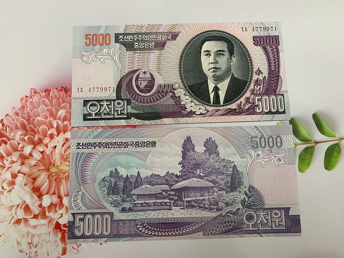 Tờ tiền 5.000 Won Bắc Hàn South Korea sưu tầm -  tặng túi nilon bảo quản tiền