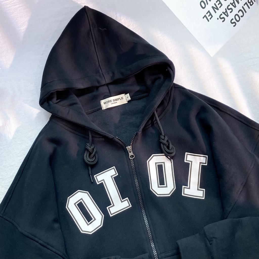 Áo Khoác Form Rộng Hoodie Crop OI OI Vải Nỉ Bông