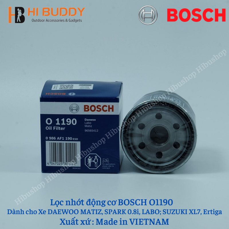 Lọc Nhớt Động Cơ BOSCH O1190 Dành Cho Xe DAEWOO MATIZ, SPARK 0.8i, LABO; SUZUKI XL7, Ertiga