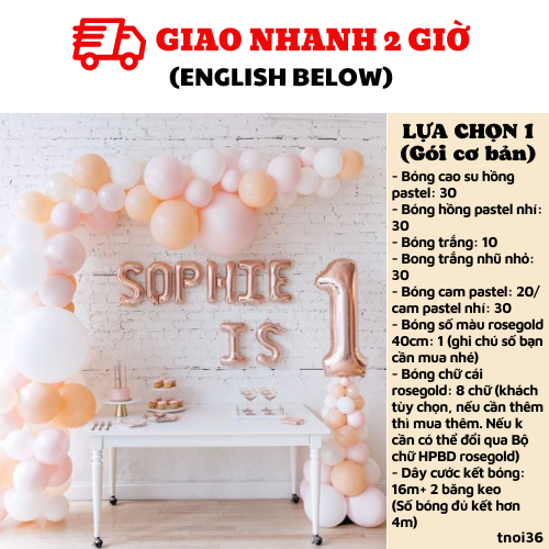 Bộ bong bóng trang trí sinh nhật cho bé xinh xắn Tnoi36