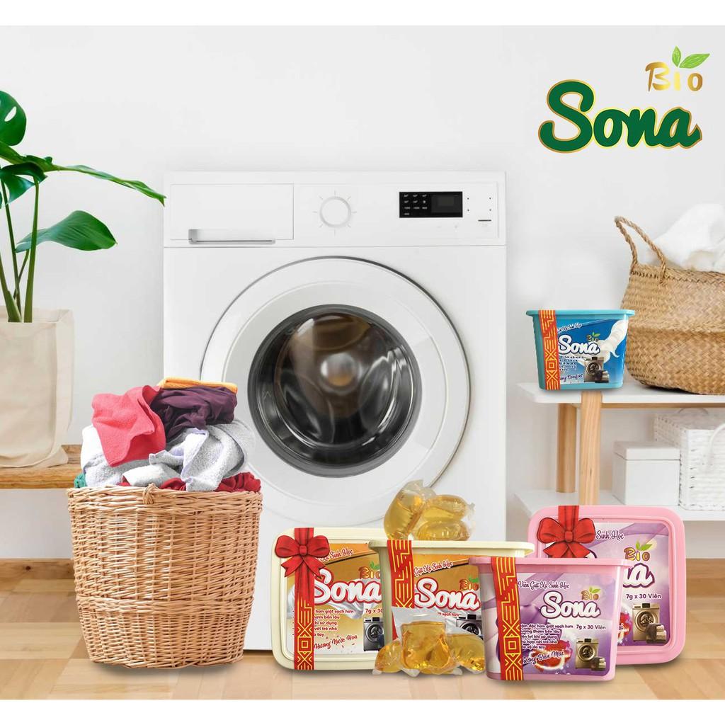 Viên giặt xả 2 in 1 Sona hộp 30 viên an toàn cho da không gây kích ứng giặt siêu sạch