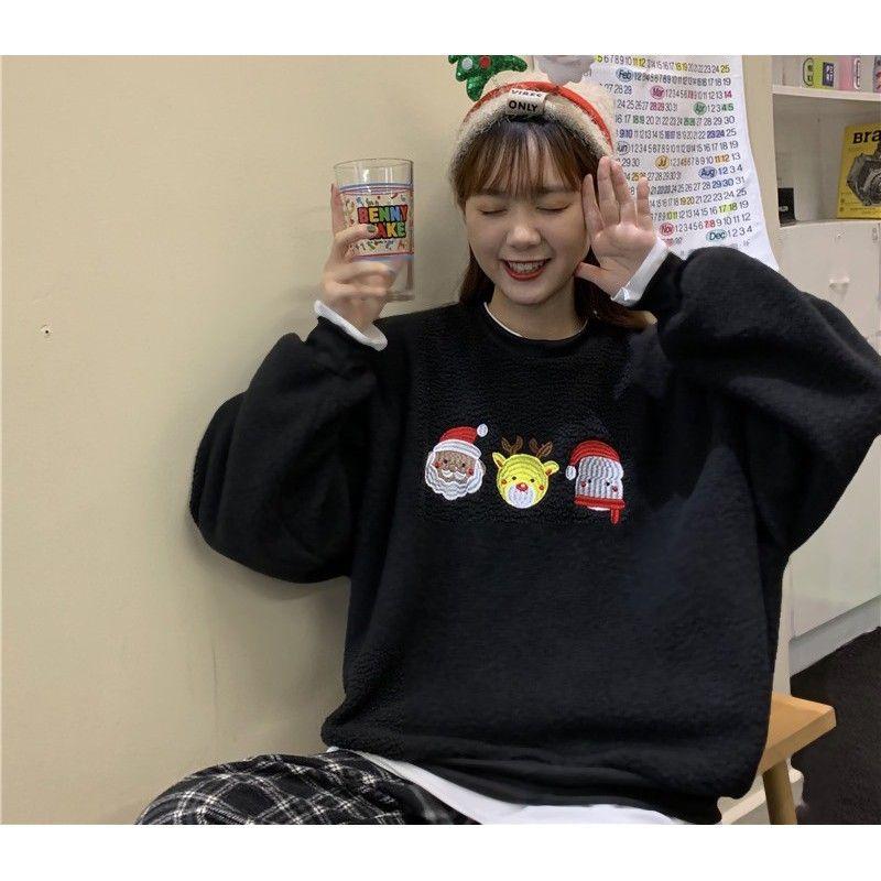 Áo sweater nỉ bông NOEL Unisex nam nữ,Áo khoác nỉ form rộng in hình Giáng sinh dễ thương phong cách teen Hàn video thật