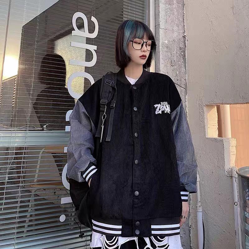 Áo khoác kaki nhung bomber unisex form rộng ZOMBIF bóng chày nam nữ ulzzang Wind