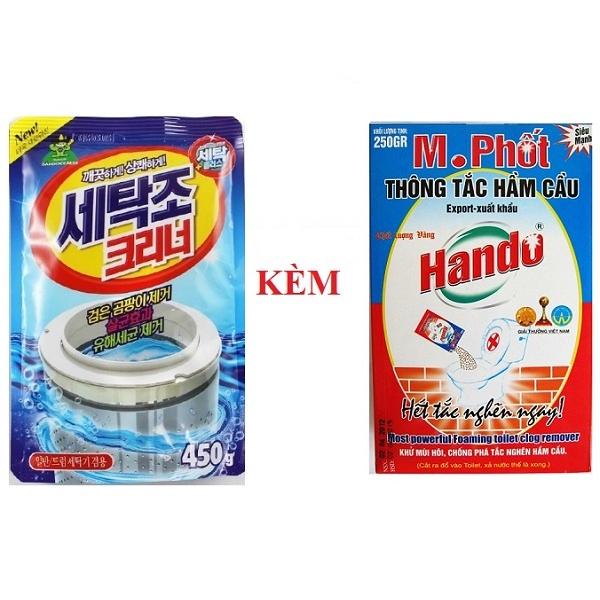 Combo gói bột tẩy vệ sinh lồng máy giặt Hàn Quốc 450g kèm Hộp M.Phốt Hando 250g xuất khẩu
