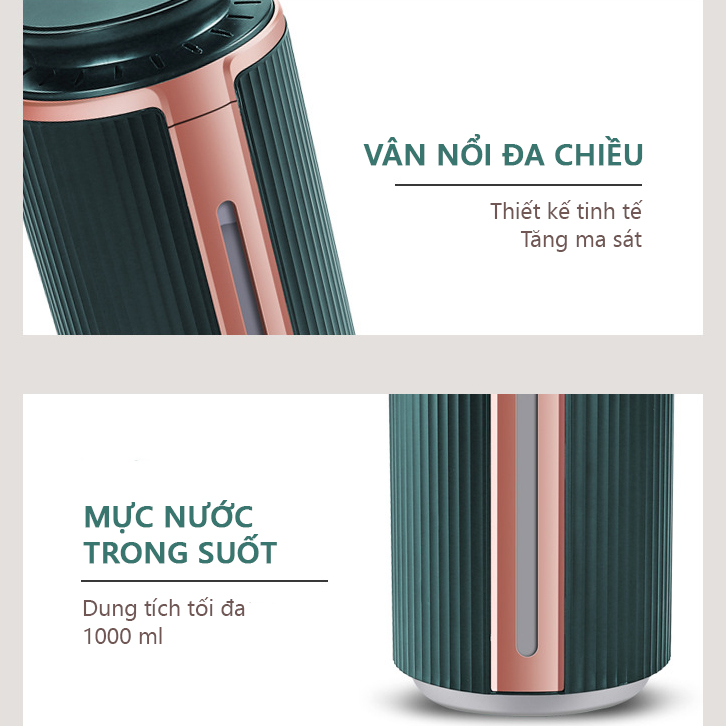 Máy phun sương xông tinh dầu tạo ẩm Rhino H102 dung tích 1000ml, không gây tiếng ồn, tích hợp đèn ngủ RGB nhiều màu, có chế độ tự ngắt - Hàng chính hãng