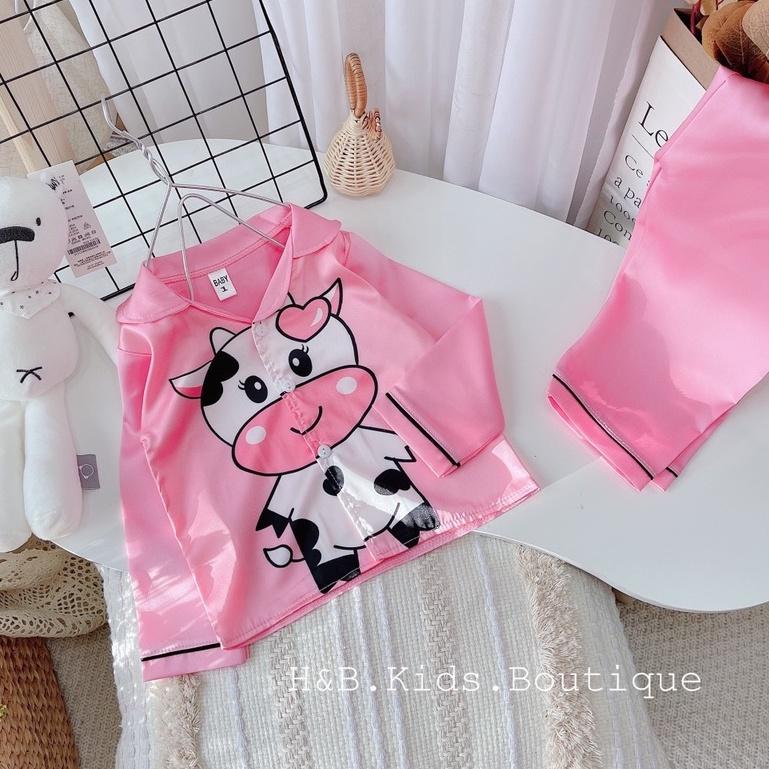 Bộ Mặc Nhà Lụa dài tay cao cấp - Pijama Lụa 3D Chất Mềm Mịn An Toàn Cho Da Bé