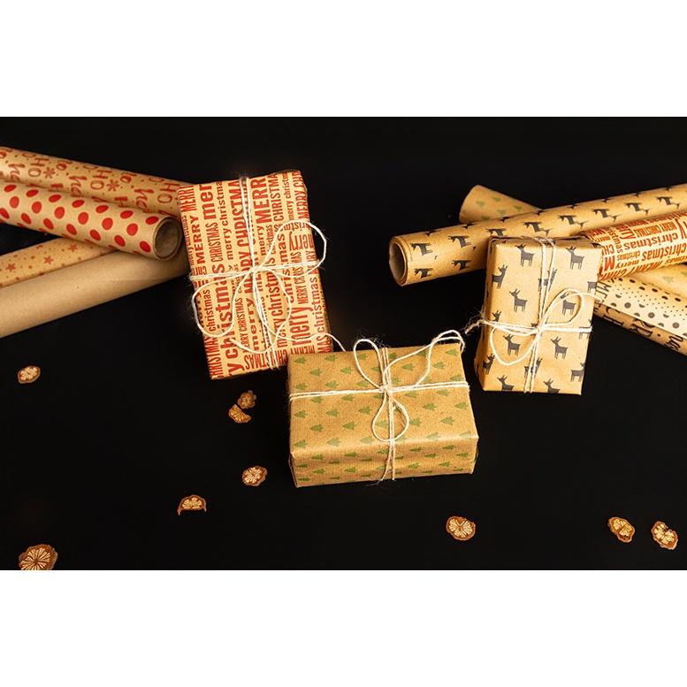 5 Tờ Giấy Gói Quà Giáng Sinh Phong Cách Retro Châu Âu Giấy Kraft Noel 70x50cm
