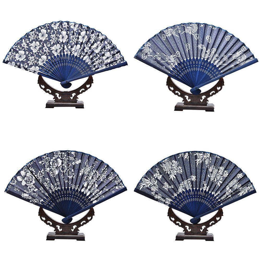 Quạt Vải Xếp In Hoạ Tiết Hình Hoa Dài 21cm