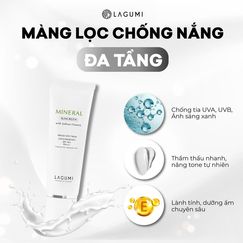 Bộ đôi tẩy trang 120ml và kem chống nắng nâng tone LAGUMI 50g chiết xuất nhuỵ hoa nghệ tây an toàn cho cả mẹ bầu