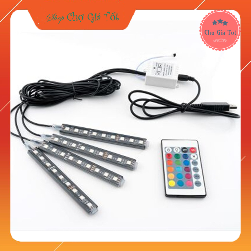 Bộ đèn Led cảm biến nhạc 4 thanh 9 bóng lắp gầm ghế ô tô có Remote