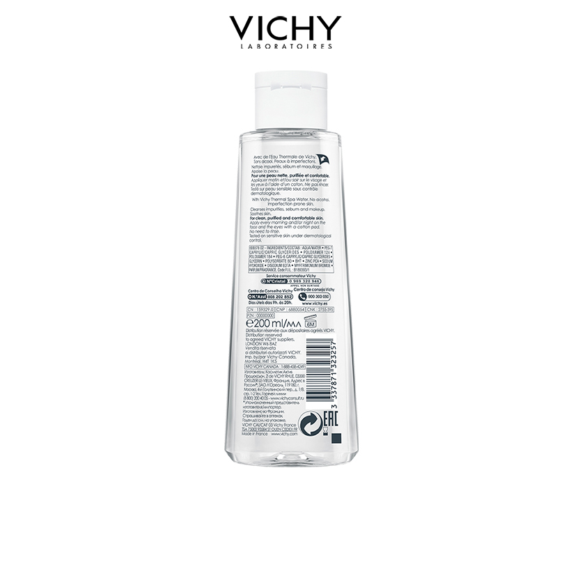 Nước Tẩy Trang Micellar 3 Trong 1 Dành Cho Da Dầu, Da Mụn Vichy Normaderm 3 In 1 Micellar Solution 200ml